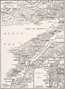 Mappa dettagliata della penisola di Gallipoli e dei Dardanelli, Turchia, 1915, da 